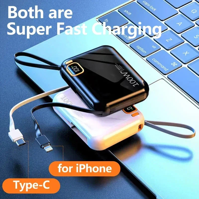 New 30000mAh Mini Power Bank PD100W Super Fast Charging USB To Type C Cable Two-way Portable Powerbank For iPhone Samsung Huawei