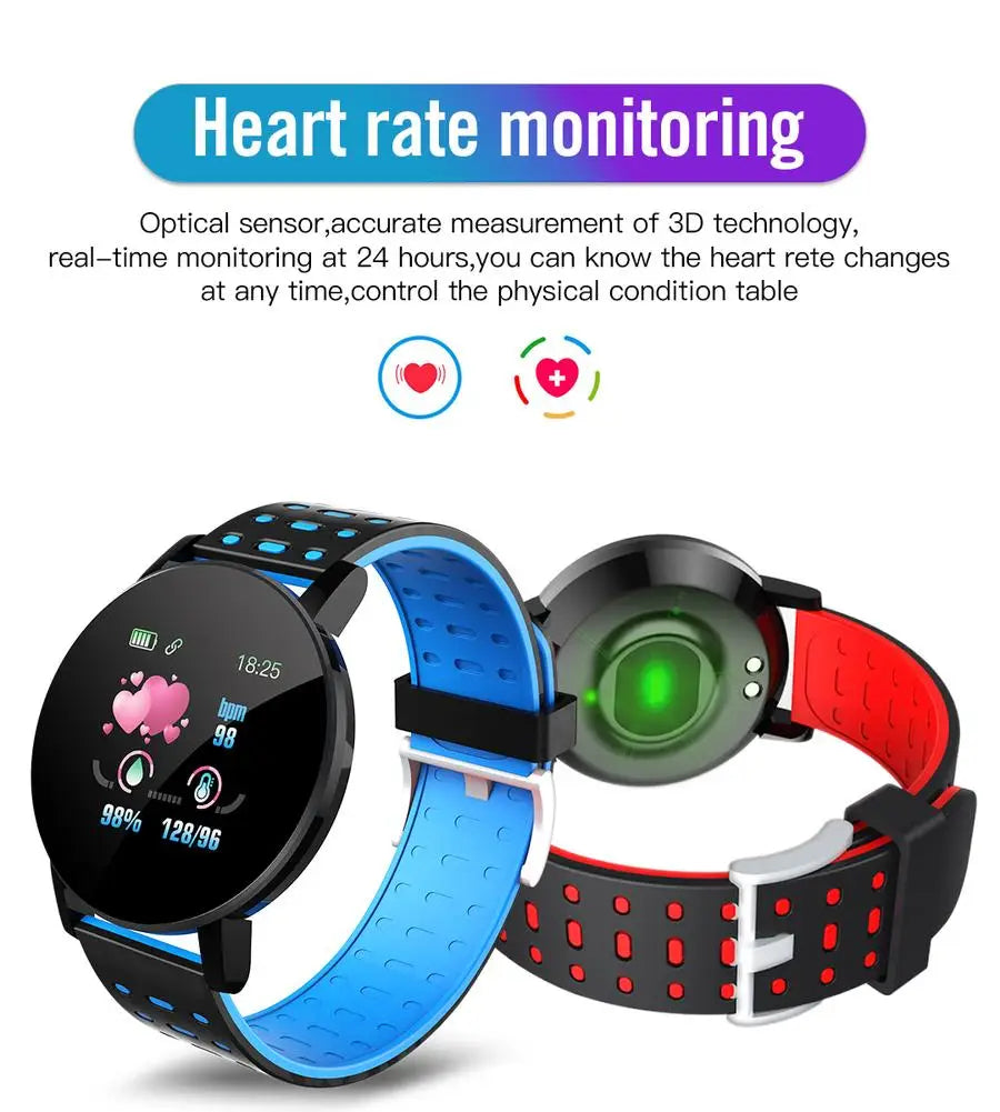 119 Plus Smart Bracelet Blood Pressure Waterproof Round Smartwatch Men Women Sport Fitness Tracker Monitor Watch For Android Ios