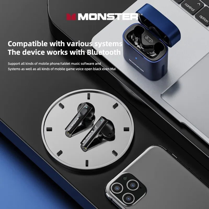 Original Monster XKT03 TWS 5.2 Wireless Headphones Noise Reduction Headset HIFI Sports Earbuds Earpods Bluetooth Earphones New