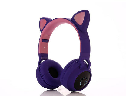 Factory wholesale cross-border hot style net red glowing cartoon head-mounted girl cat ear wireless bluetooth headset