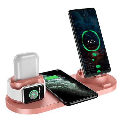 6-in-1 Wireless Charger: Apple Watch, headphones, and mobile phone holder with fast wireless charging.