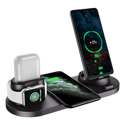 6-in-1 Wireless Charger: Apple Watch, headphones, and mobile phone holder with fast wireless charging.